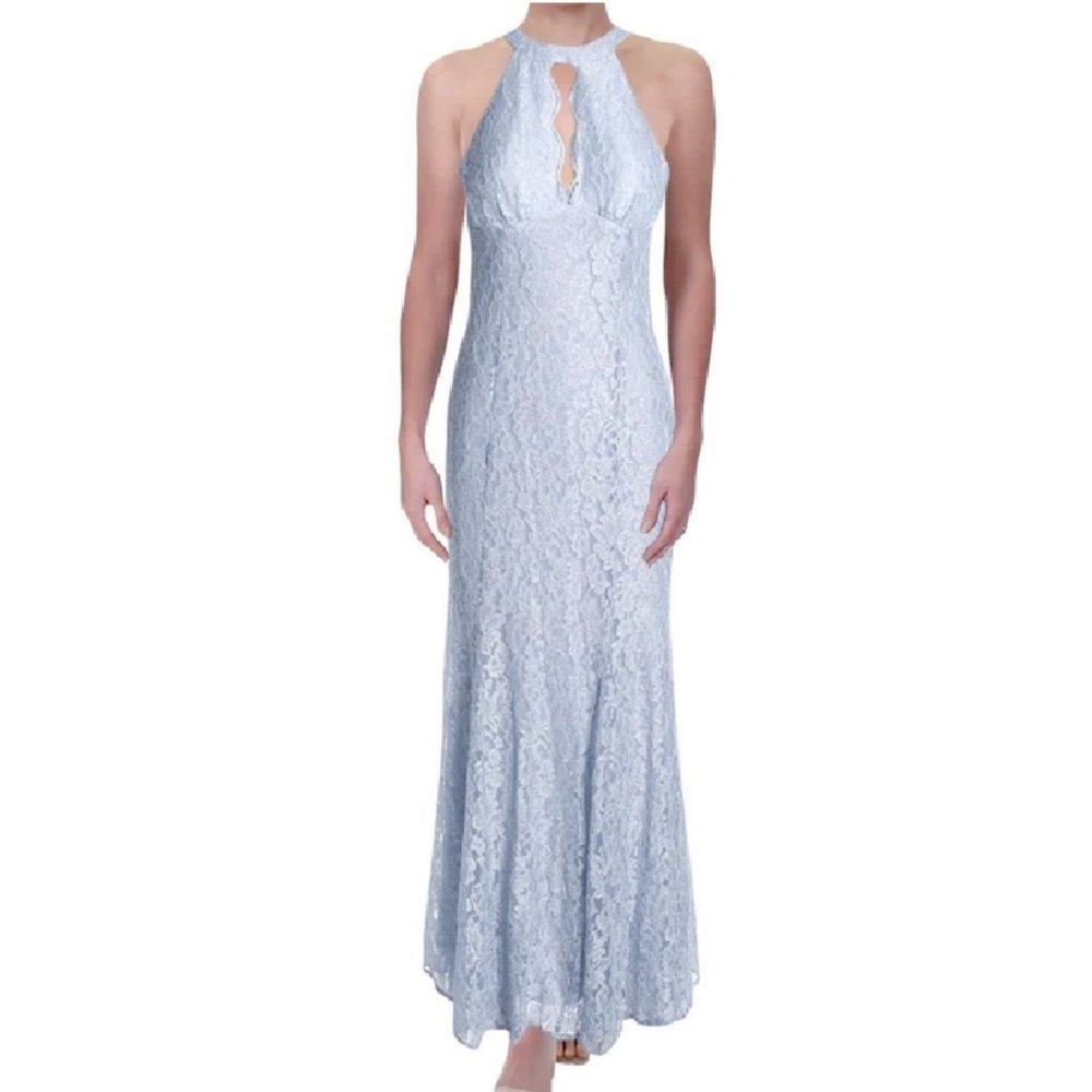Sparkle Ice Blue Halter Neck Empire/Flare Gown 10